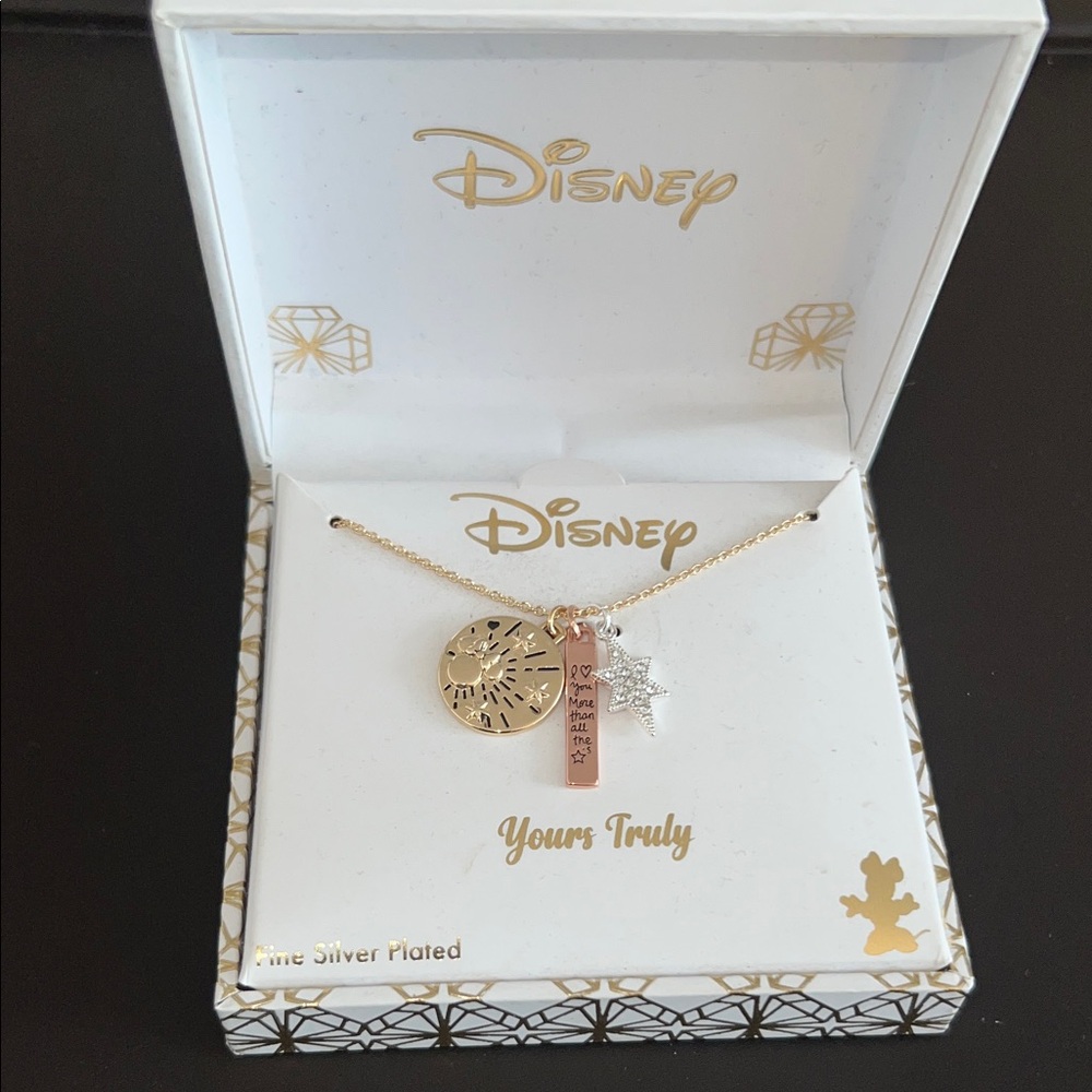 Disney Yours Truly Silver Plated Tritone Minnie Love Stars Necklace